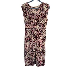Jon and Anna Dress Womens Size XL Pink Black Animal Print Sleeveless Midi Career